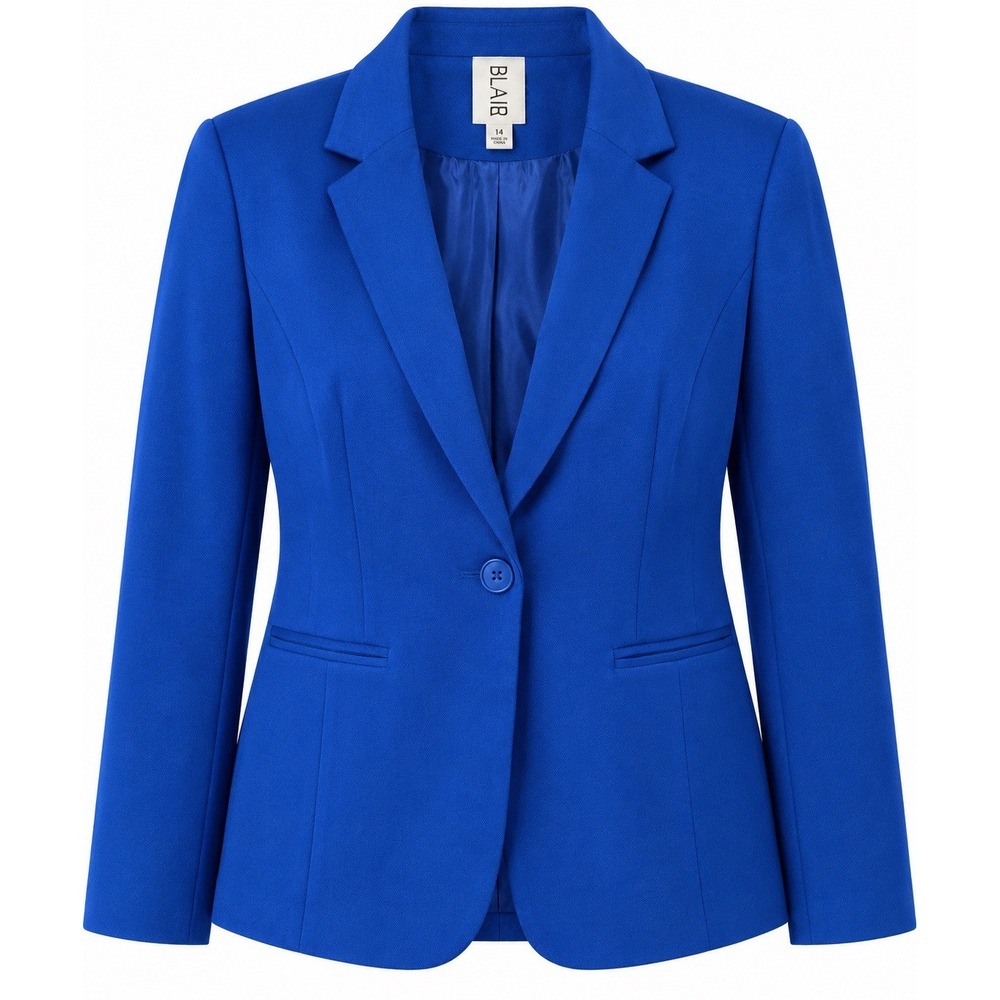 Blair Blazer Women 14 Cobalt Blue One Button Lined Career Work Jacket